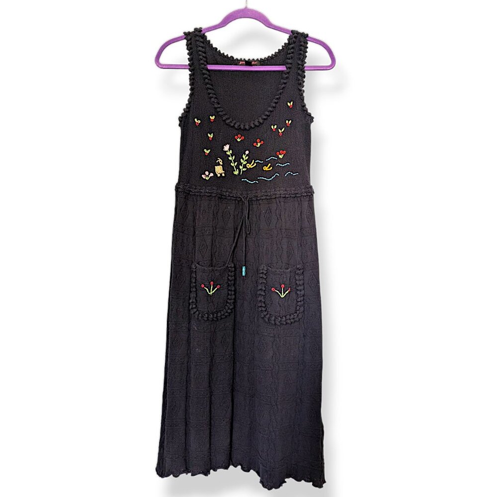 Betsey Johnson rare vintage 90's knit embroidered pointielle midi dress M - Picture 3 of 11